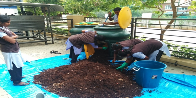 The housekeeping staff ensure the organic matter goes into the making of a beautiful garden in the premises. (Credit: Ceebros Belvedere)
