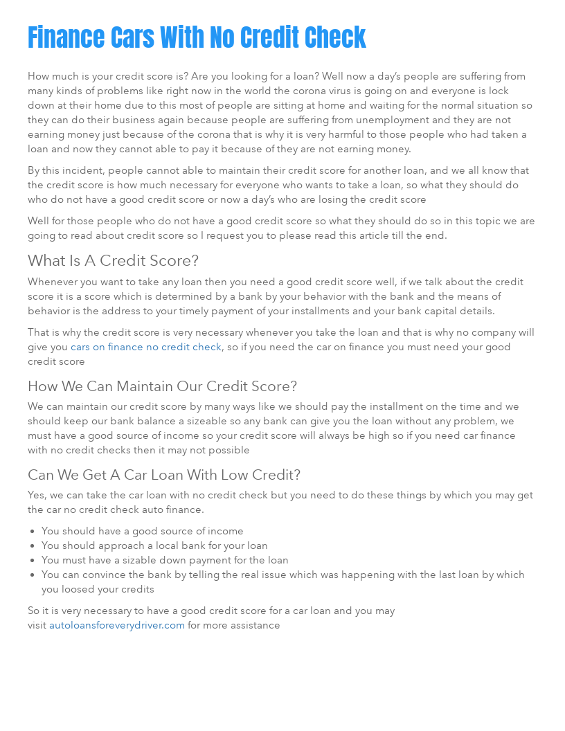 no credit score car finance