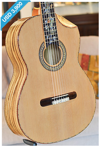 Bellucci Guitars - Zebrawood back and sides, Cedar top Concert Classical Guitar