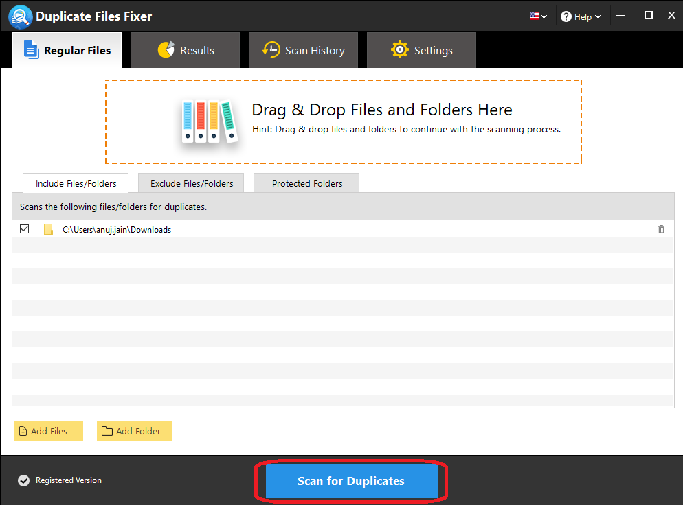Click on the Scan For Duplicates button to initiate the scanning procedure