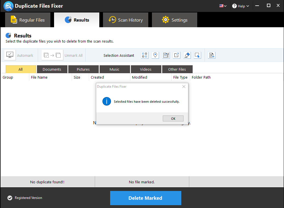 It will prompt you to confirm that you want to delete selected files