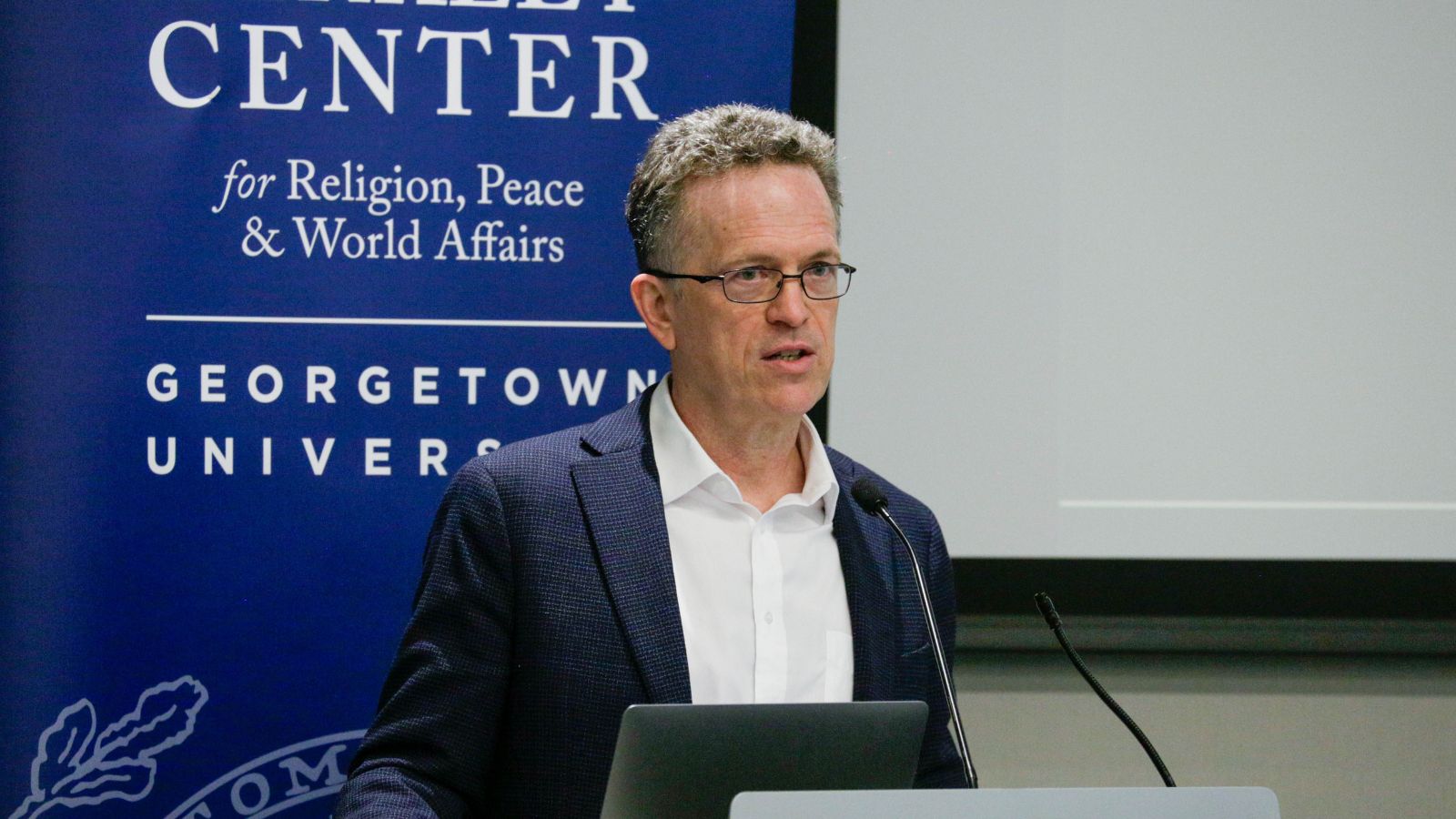 Thomas Banchoff, Director of the Berkley Center, provides opening remarks.