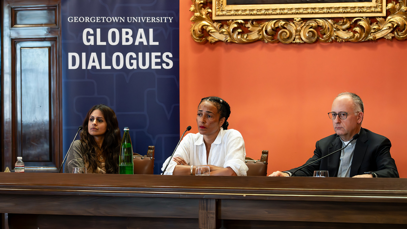 Parul Seghal, Zadie Smith, and Rev. Antonio Spadaro, S.J., during a panel discussion