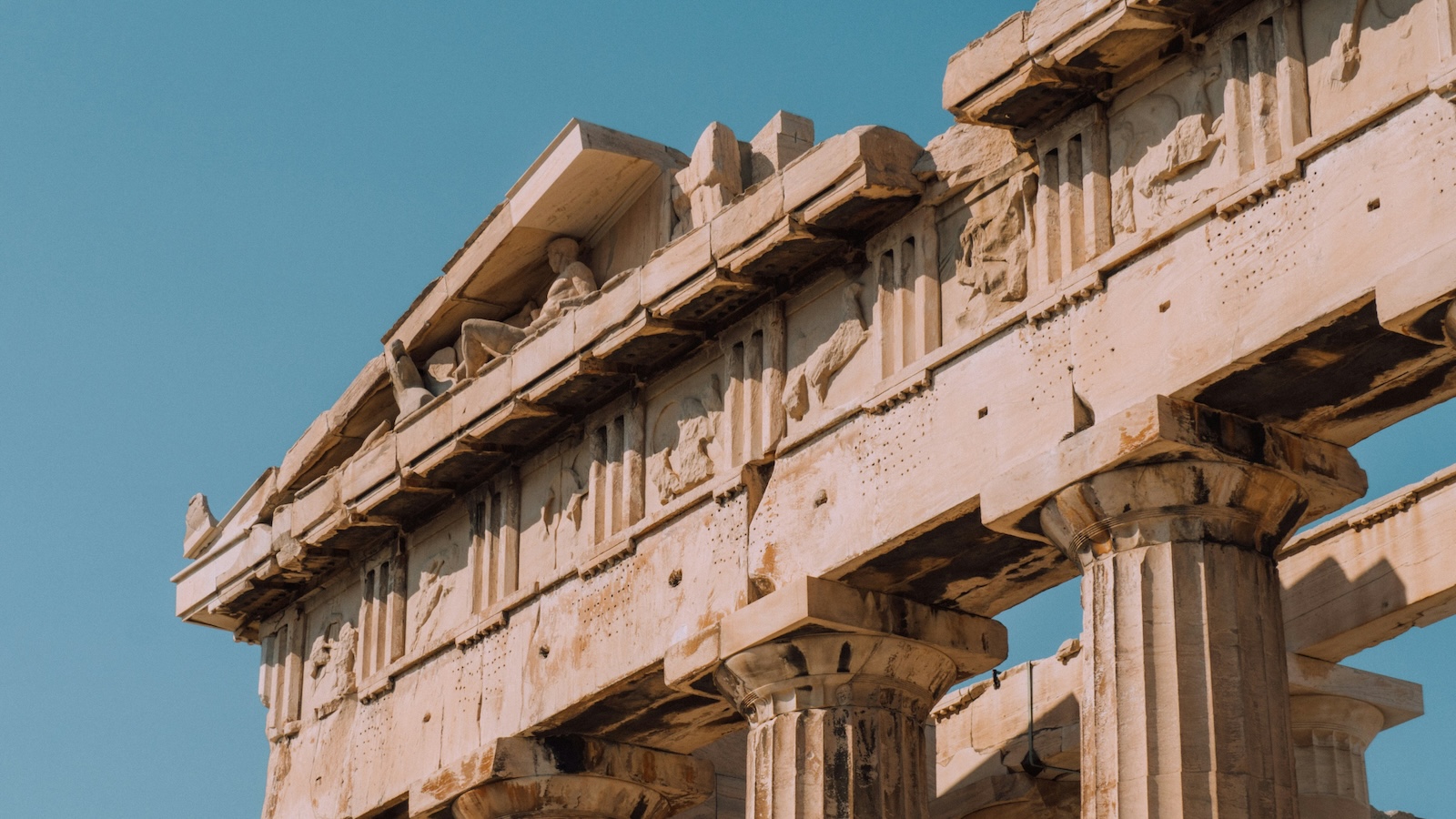 Ancient Greek pillars at the Acropolis in Athens