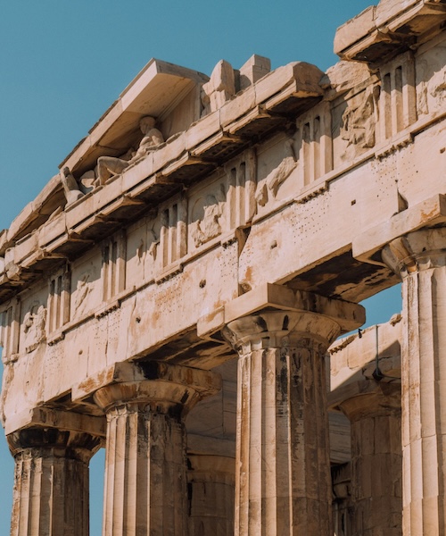 Ancient Greek pillars at the Acropolis in Athens