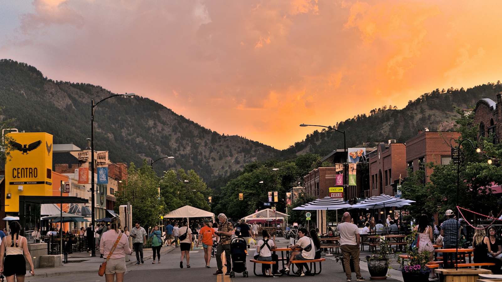 A busy downtown street in Boulder, Colorado