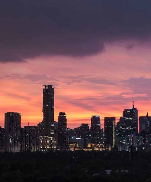 An evening cityscape in the Philippines
