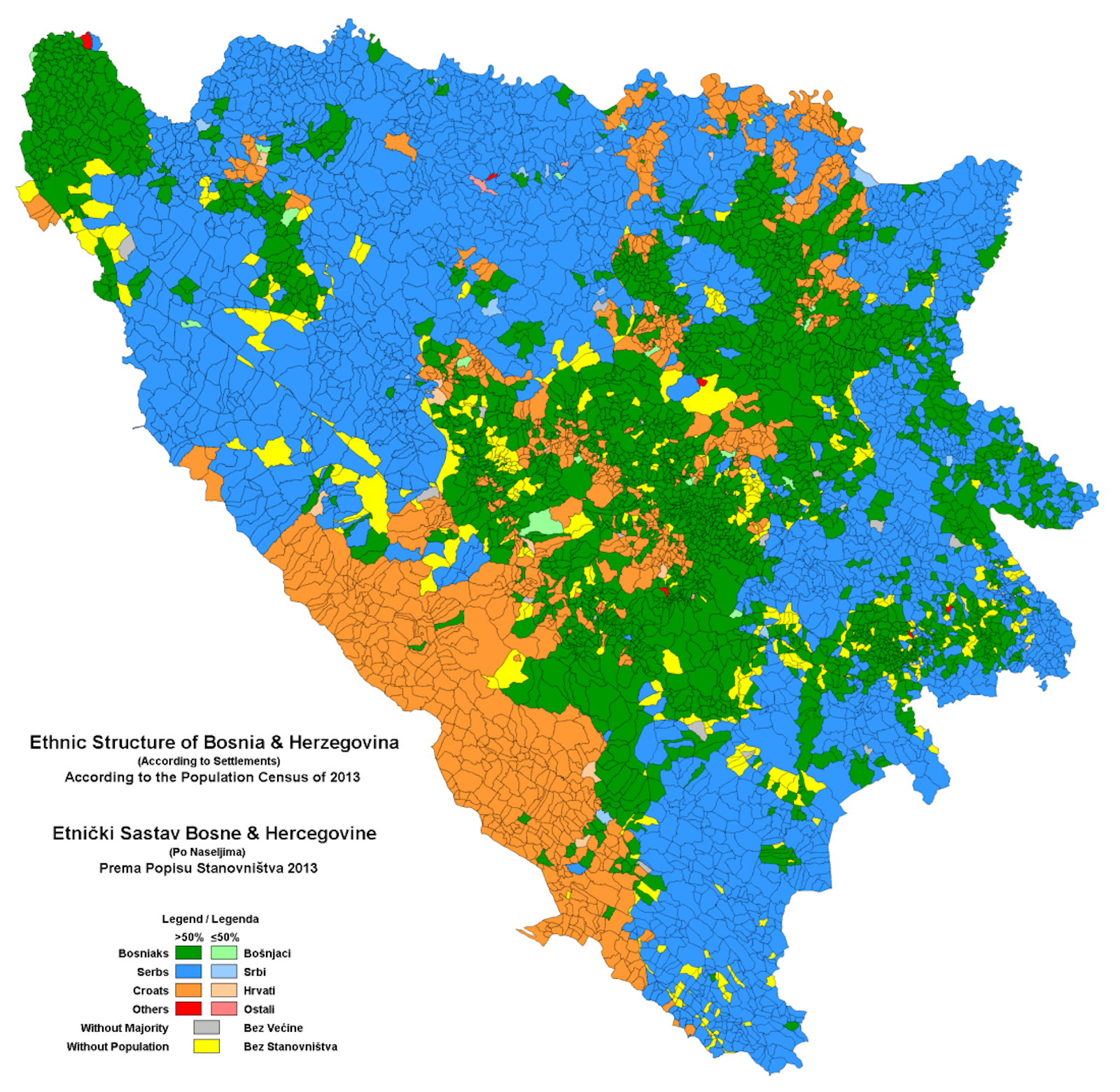 Map of ethnic structure in Bosnia and Herzegovina from 2013