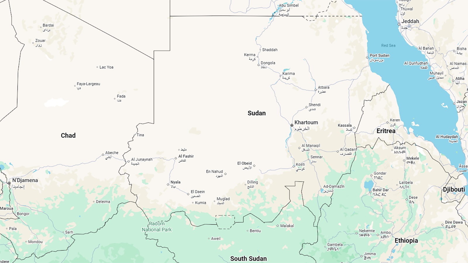 basic political map of Sudan from Google Maps