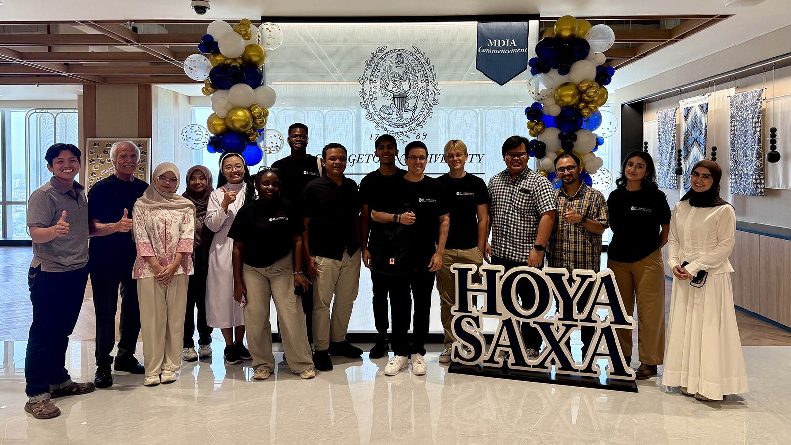 Members of the Human Fraternity Fellowship cohort and staff gather at Georgetown SFS Asia Pacific