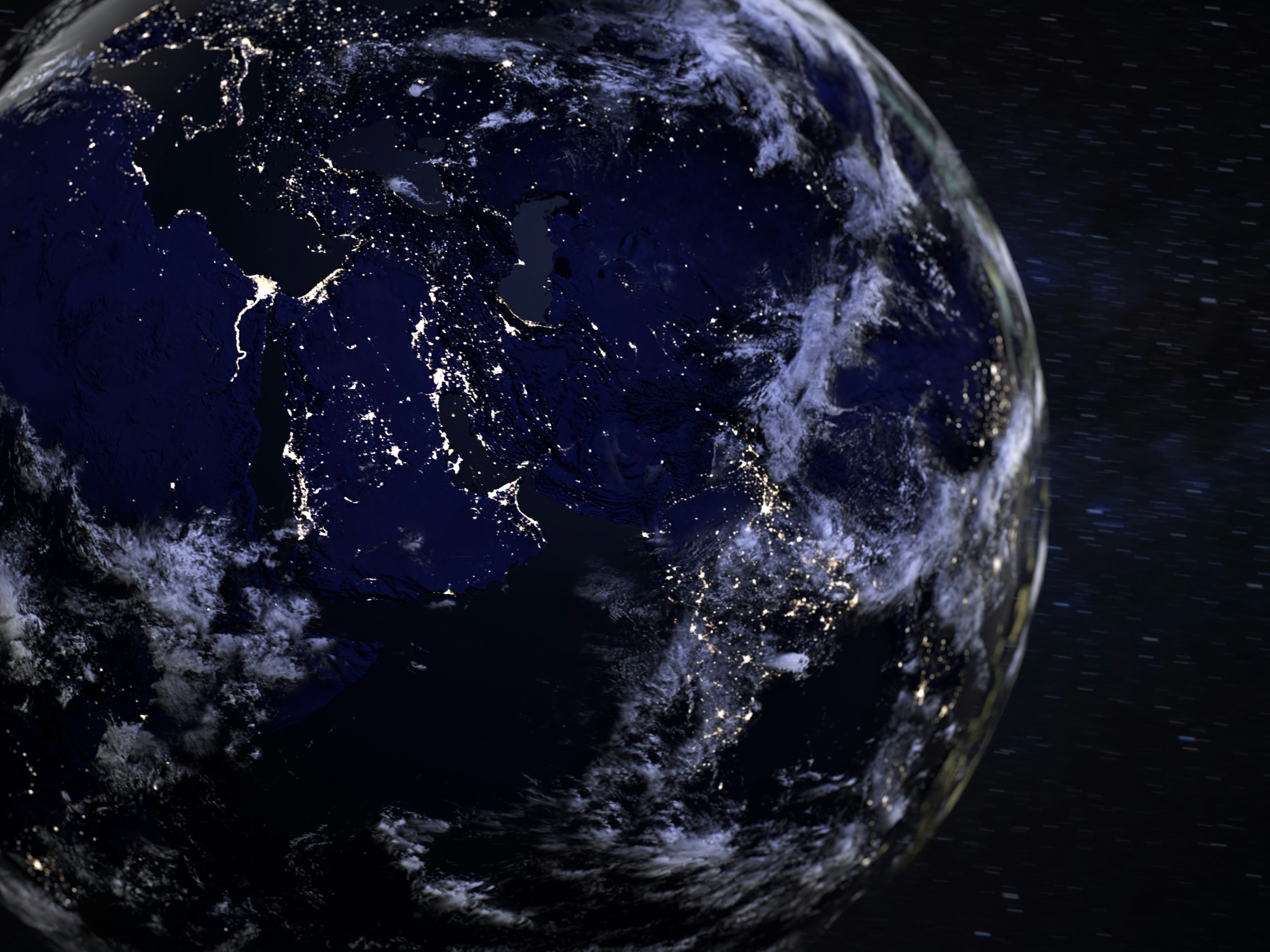Image of a globe at night.
