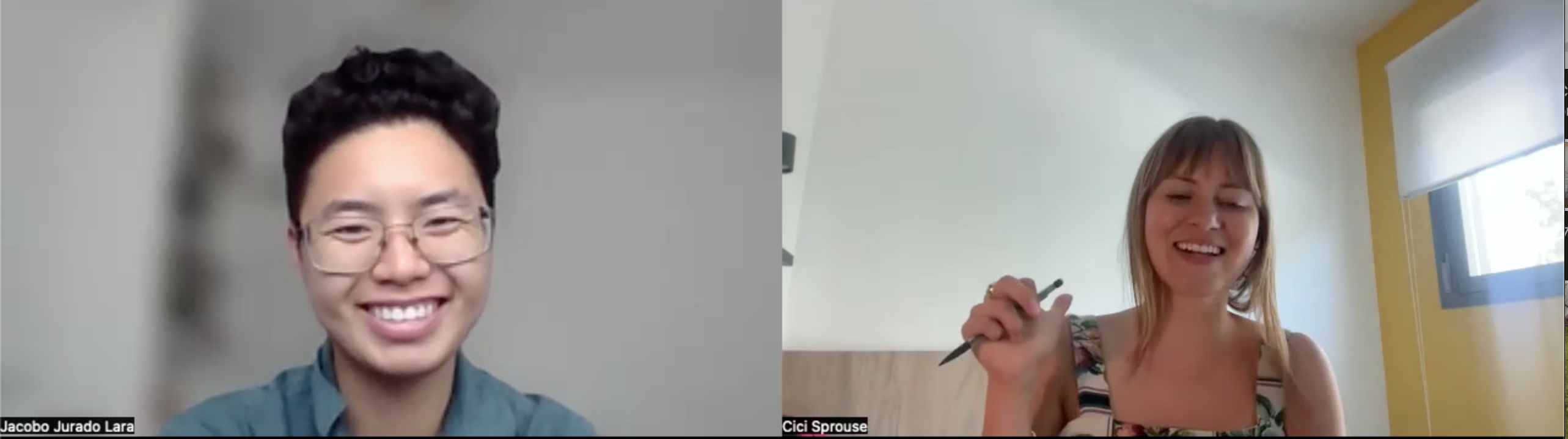 Zoom call screenshot of two people talking to eachother