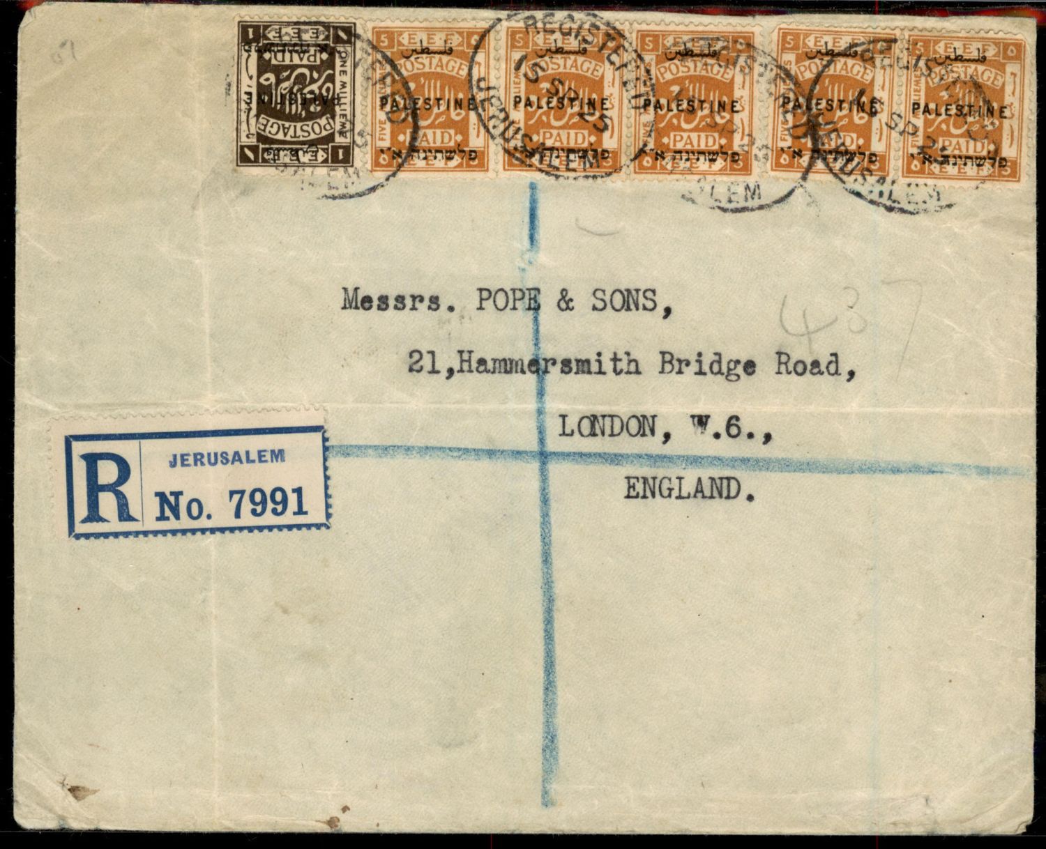 Lot 739 - British Palestine 1918 - 1948 Postal History & Covers ארץ ישראל פלשתינה 1918 - 1948 מעטפות ותולדות הדאר - ISRASTAMPS Auction #8 Special summer sale - nearly everything up to $ 10 !!! Lot 739 - British Palestine 1918 - 1948 Postal History & Covers ארץ ישראל פלשתינה 1918 - 1948 מעטפות ותולדות הדאר - ISRASTAMPS Auction #8 Special summer sale - nearly everything up to $ 10 !!!