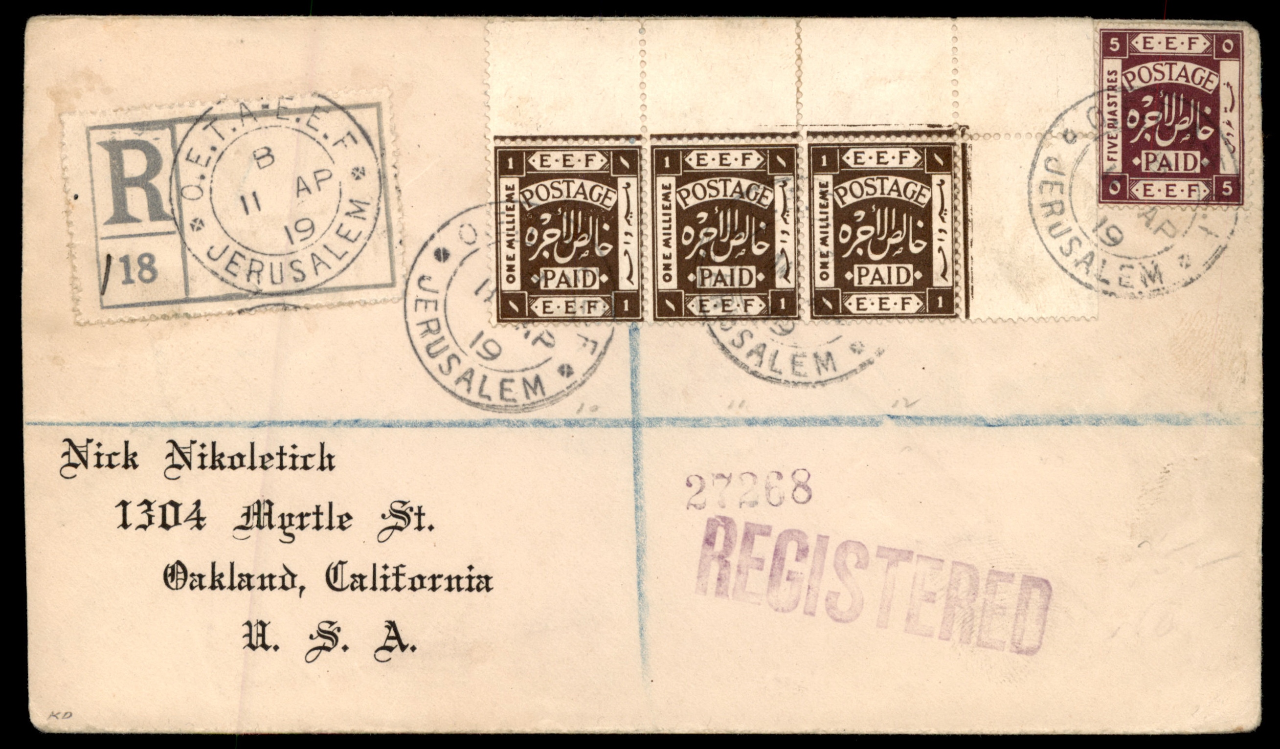 Lot 254 - British Palestine 1918 - 1948 Postal History & Covers - ISRASTAMPS Auction 13 Lot 254 - British Palestine 1918 - 1948 Postal History & Covers - ISRASTAMPS Auction 13