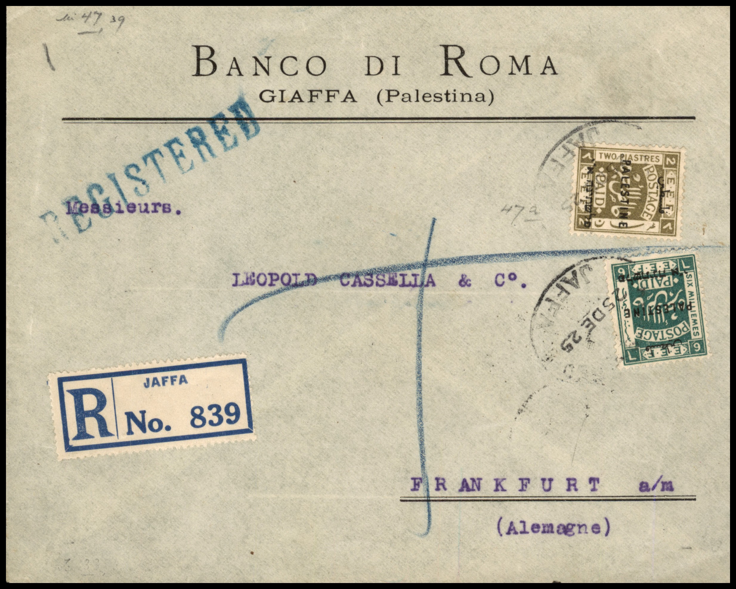 Lot 267 - British Palestine 1918 - 1948 Postal History & Covers - ISRASTAMPS Auction 13 Lot 267 - British Palestine 1918 - 1948 Postal History & Covers - ISRASTAMPS Auction 13
