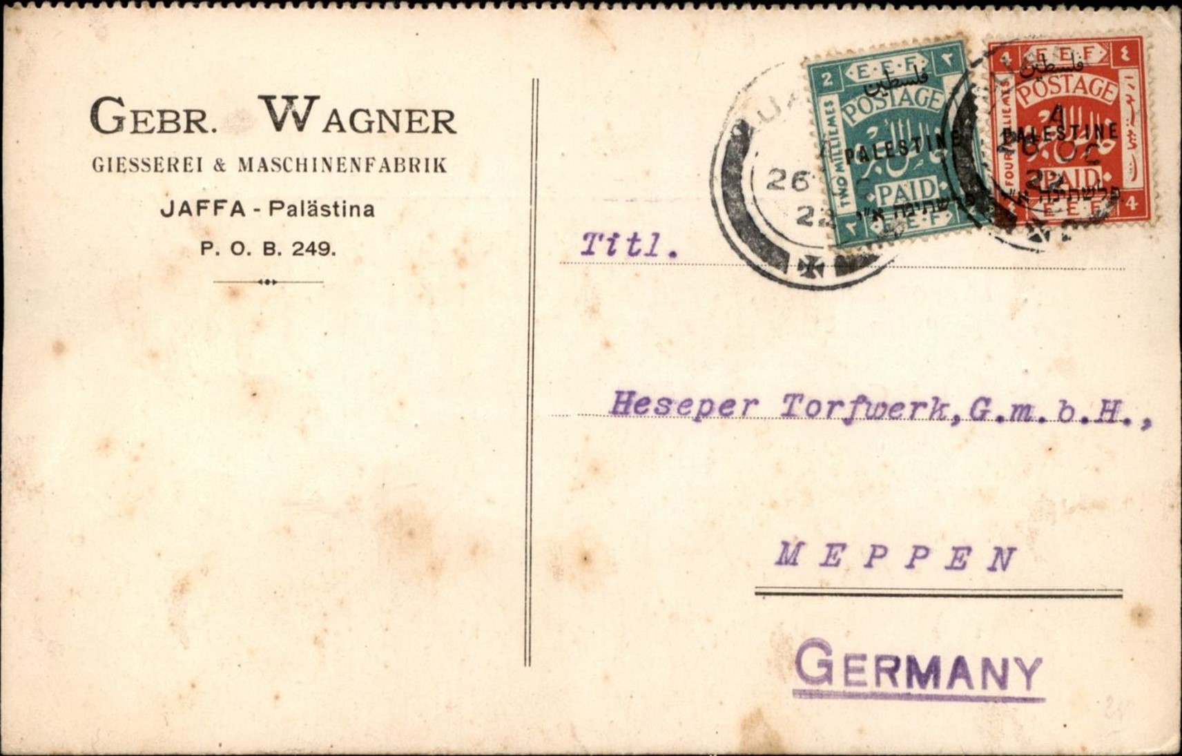 Lot 174 - Postal History in Eretz Israel - British Mandate  -  King David Auctions King David Auctions Auction 165 