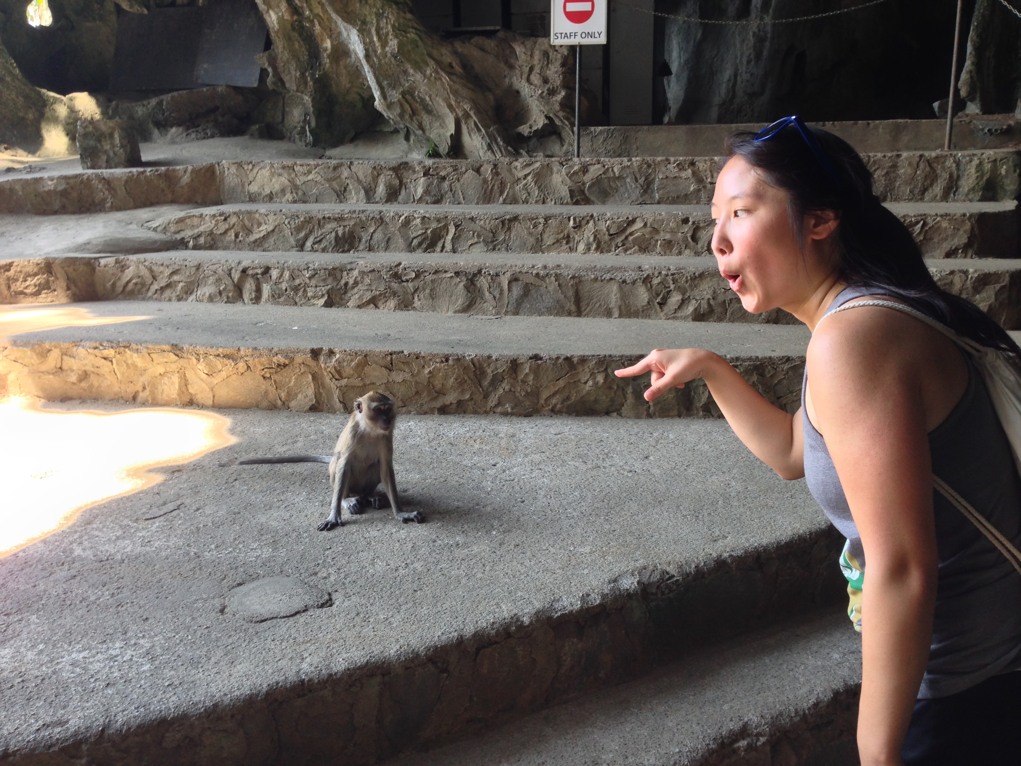 My friend Vicky impersonating the monkey.