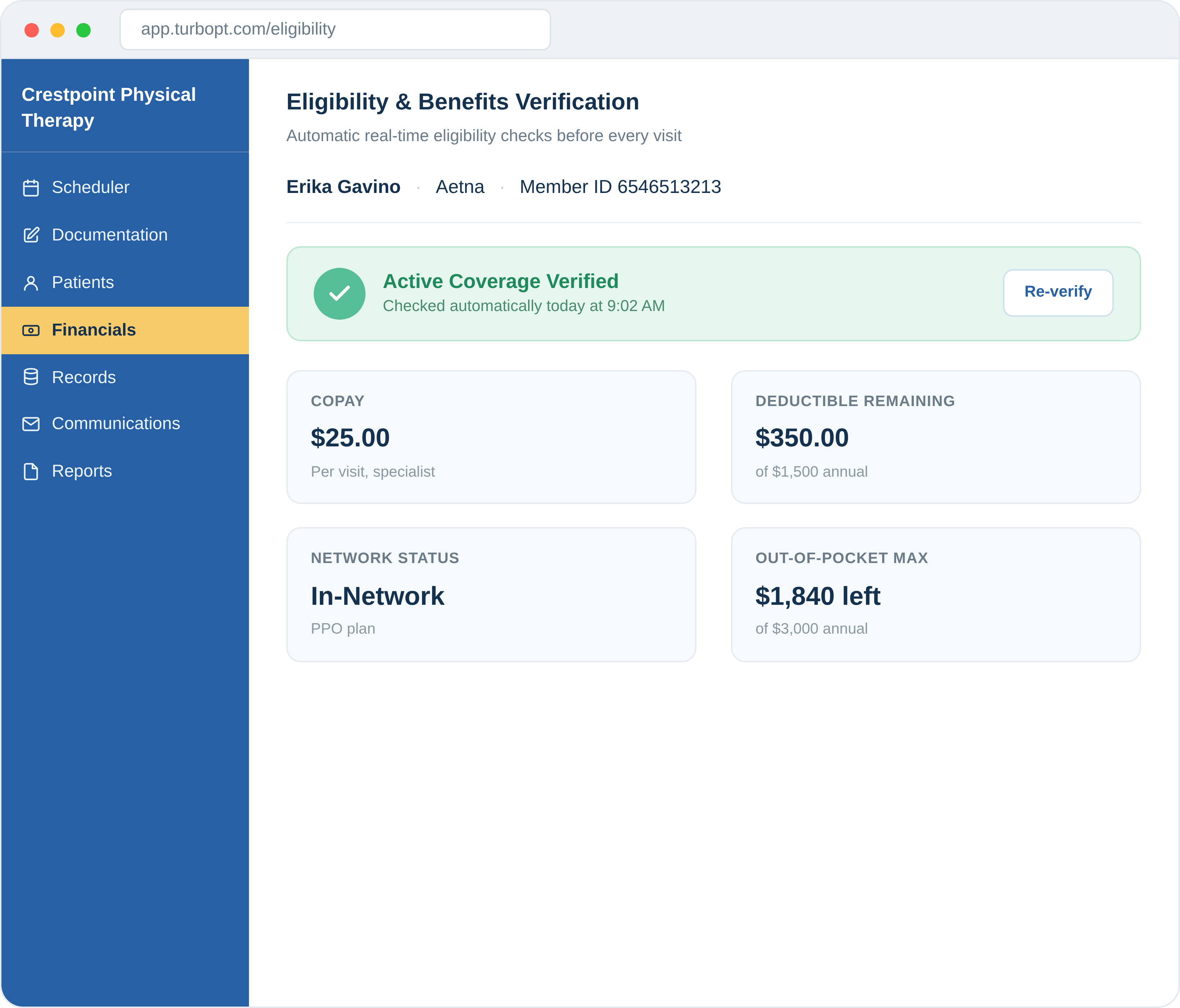 Eligibility Verification Services in TurboPT