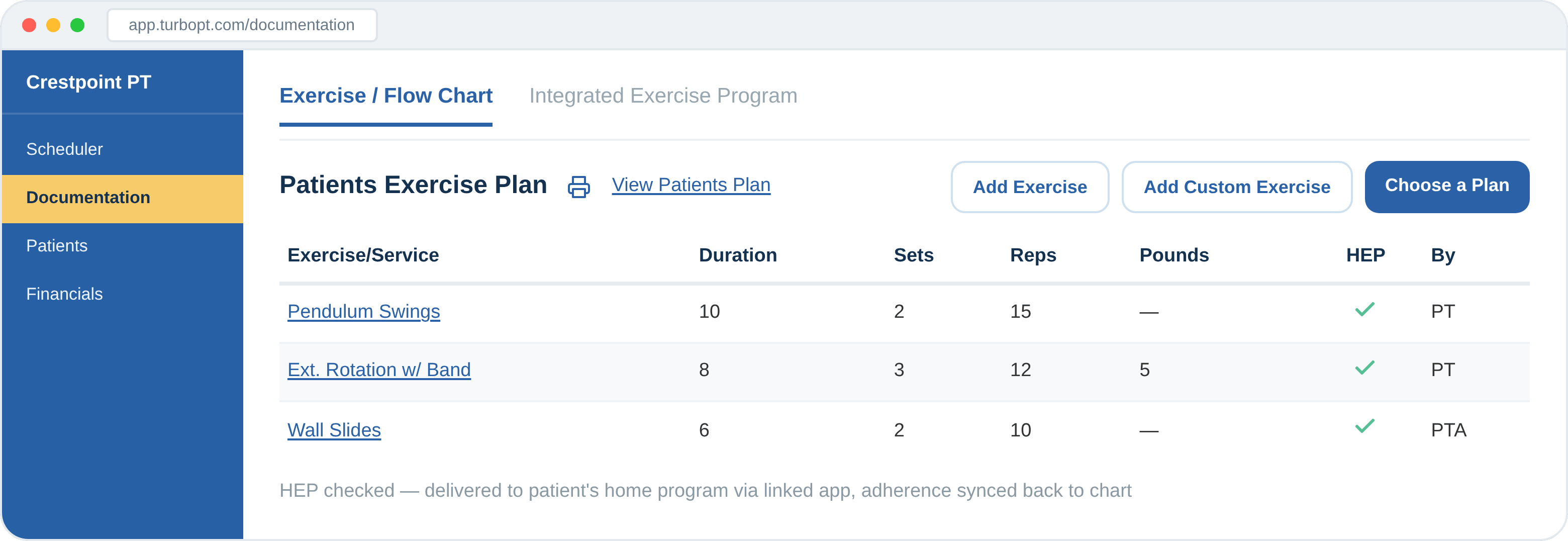 Home exercise program software in TurboPT