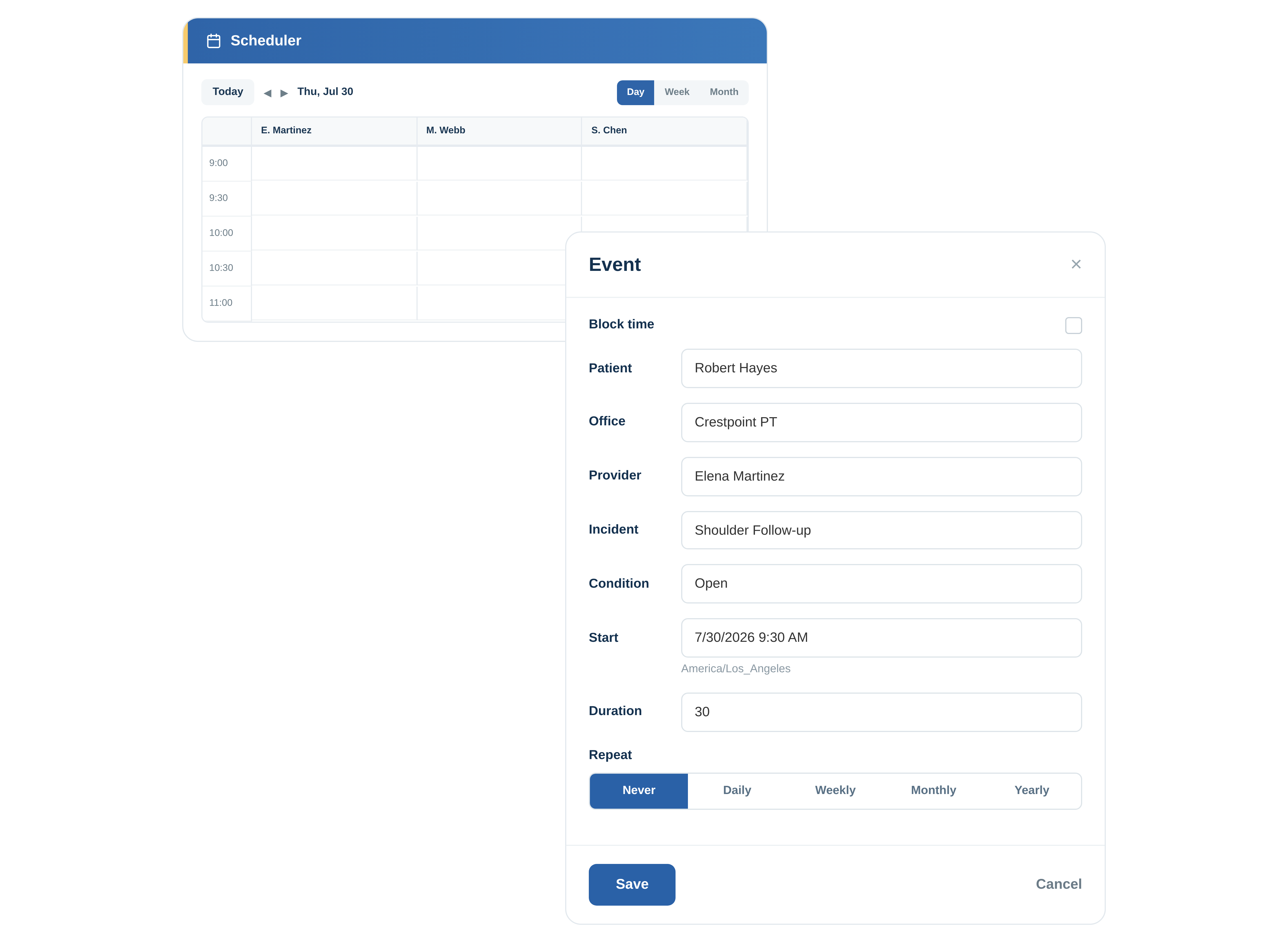 PT scheduling software in TurboPT
