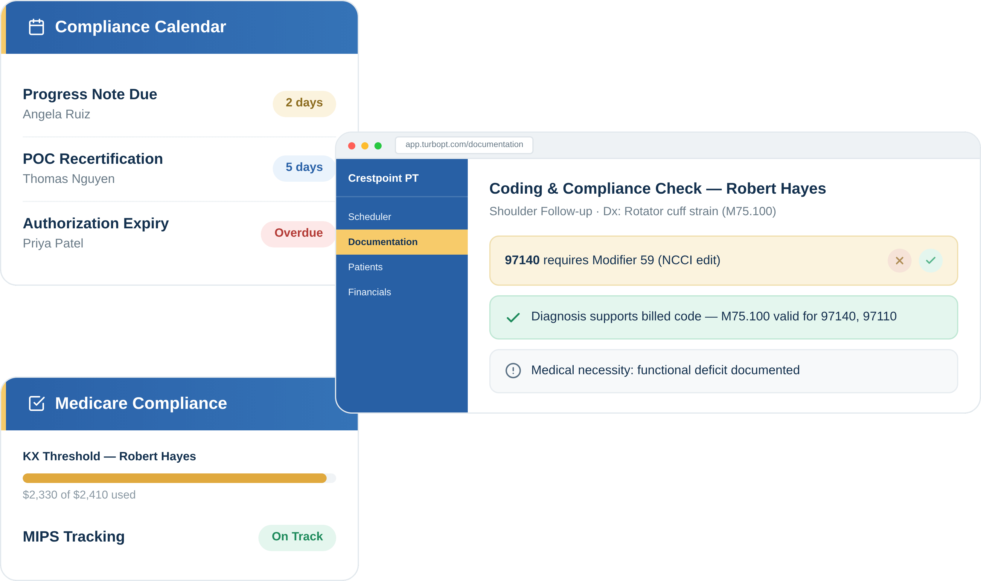 Therapy coding and compliance software in TurboPT
