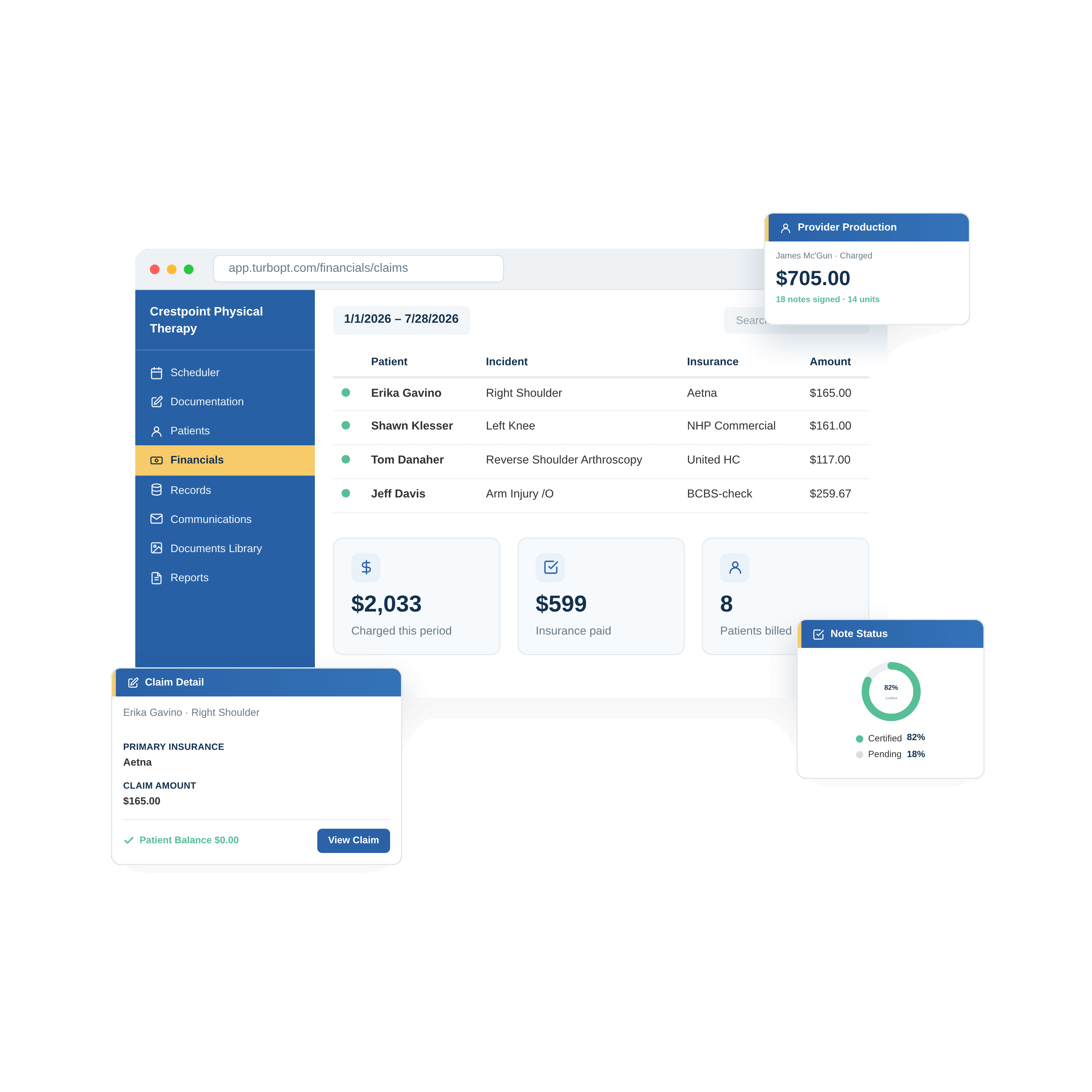 TurboPT physical therapy billing services dashboard