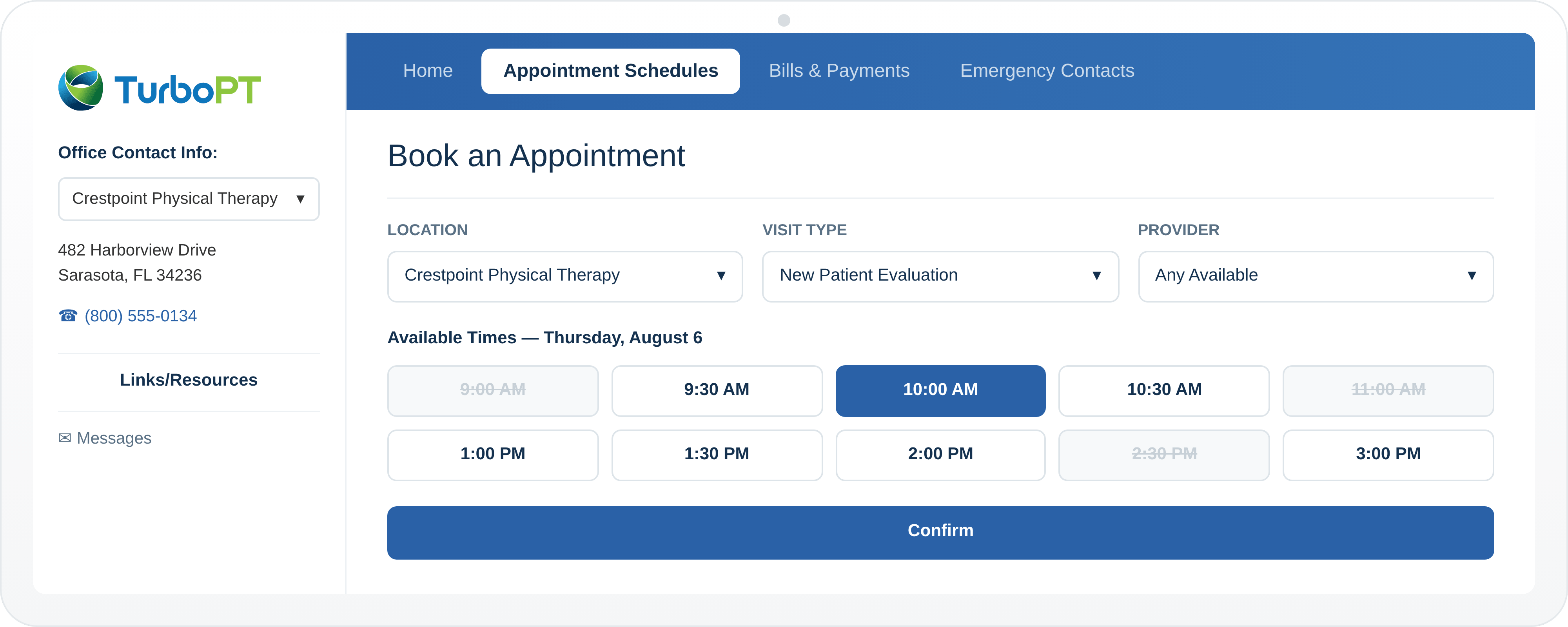Online appointment scheduling in TurboPT