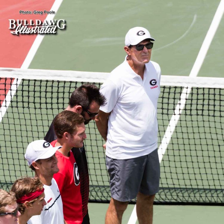 Head coach Manuel Diaz leads his team during player introductions – Georgia vs. Florida A&M – May 12, 2017