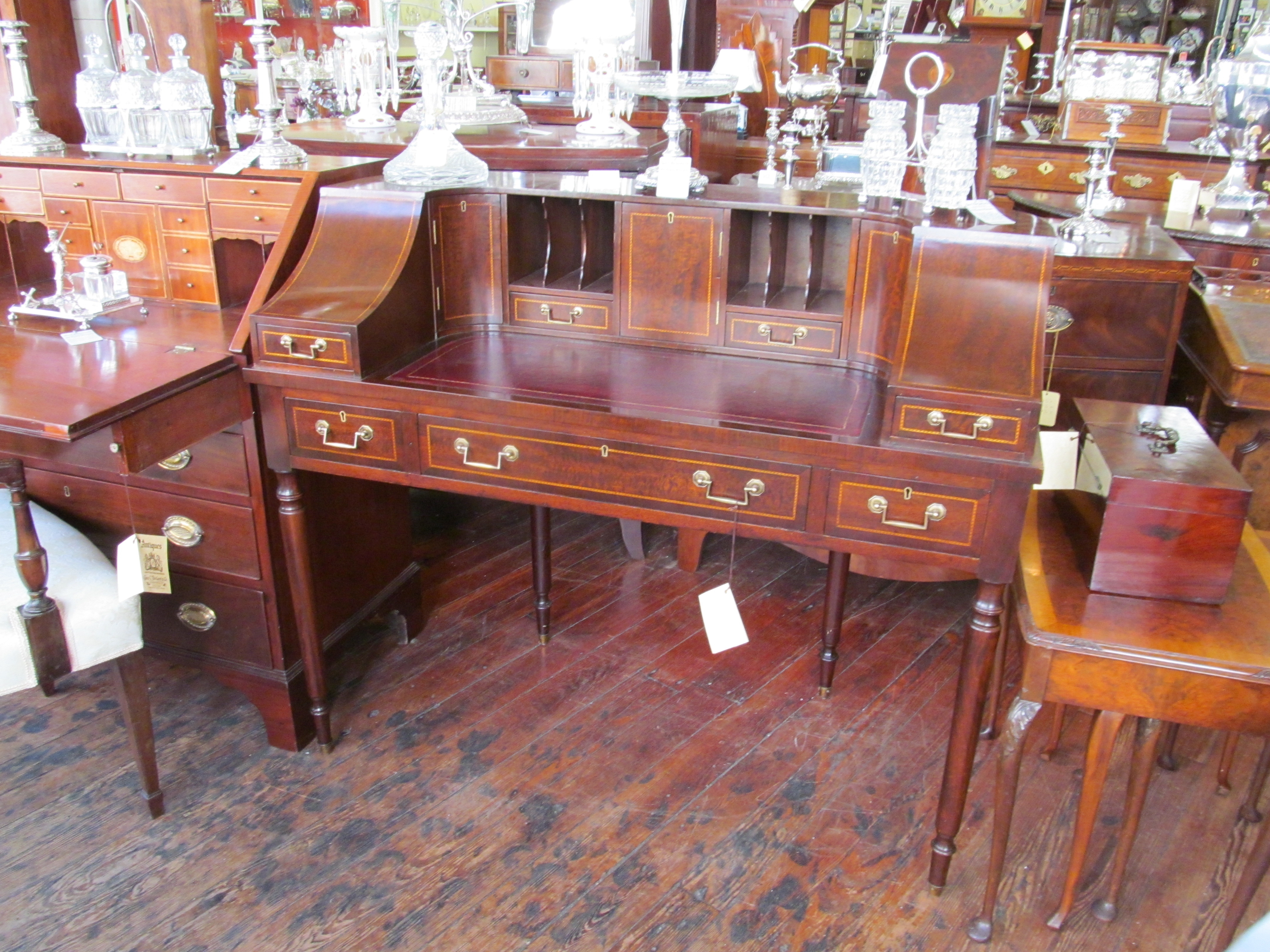 Old English Inlaid Solid Mahogany Sheraton Style Carlton House