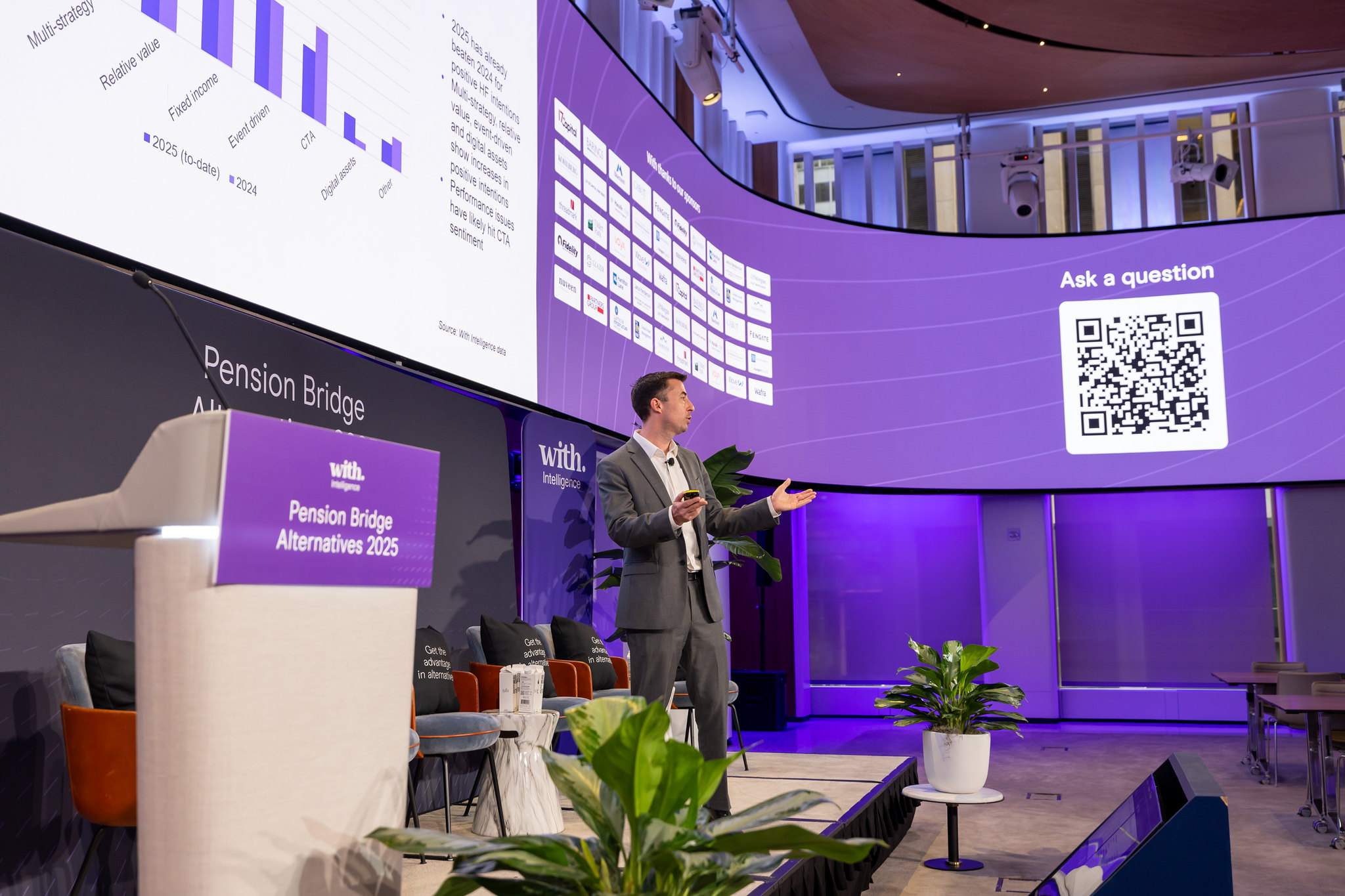 Attendees listening to speakers at the With Intelligence Alts 50 event