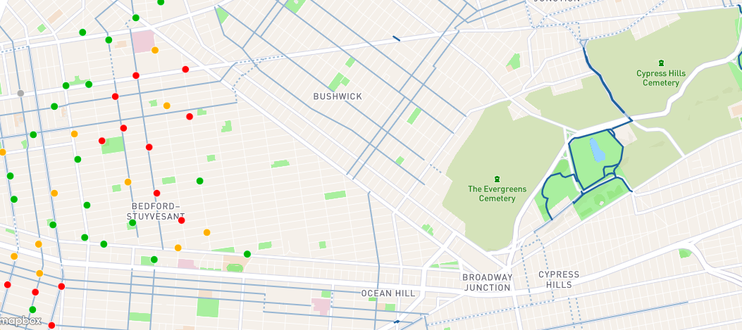 Citi Bike coverage in parts of Northern Brooklyn. (Photo: Screenshot Citi Bike website)