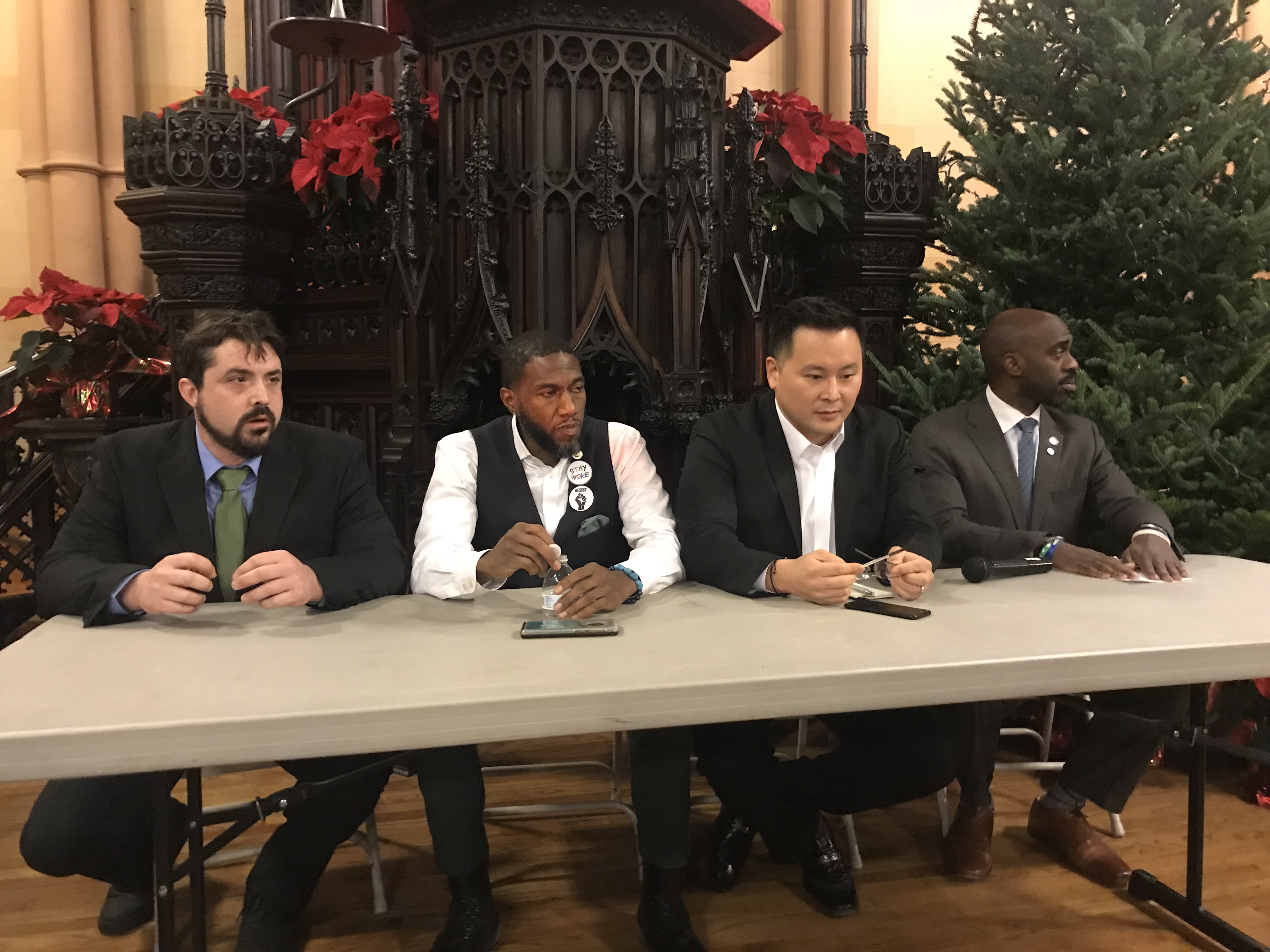 Daniel Christmann, Councilman Jumaane Williams, Assemblyman Ron Kim and Assemblyman Michael Blake (Photo: Kadia Goba/Bklyner)