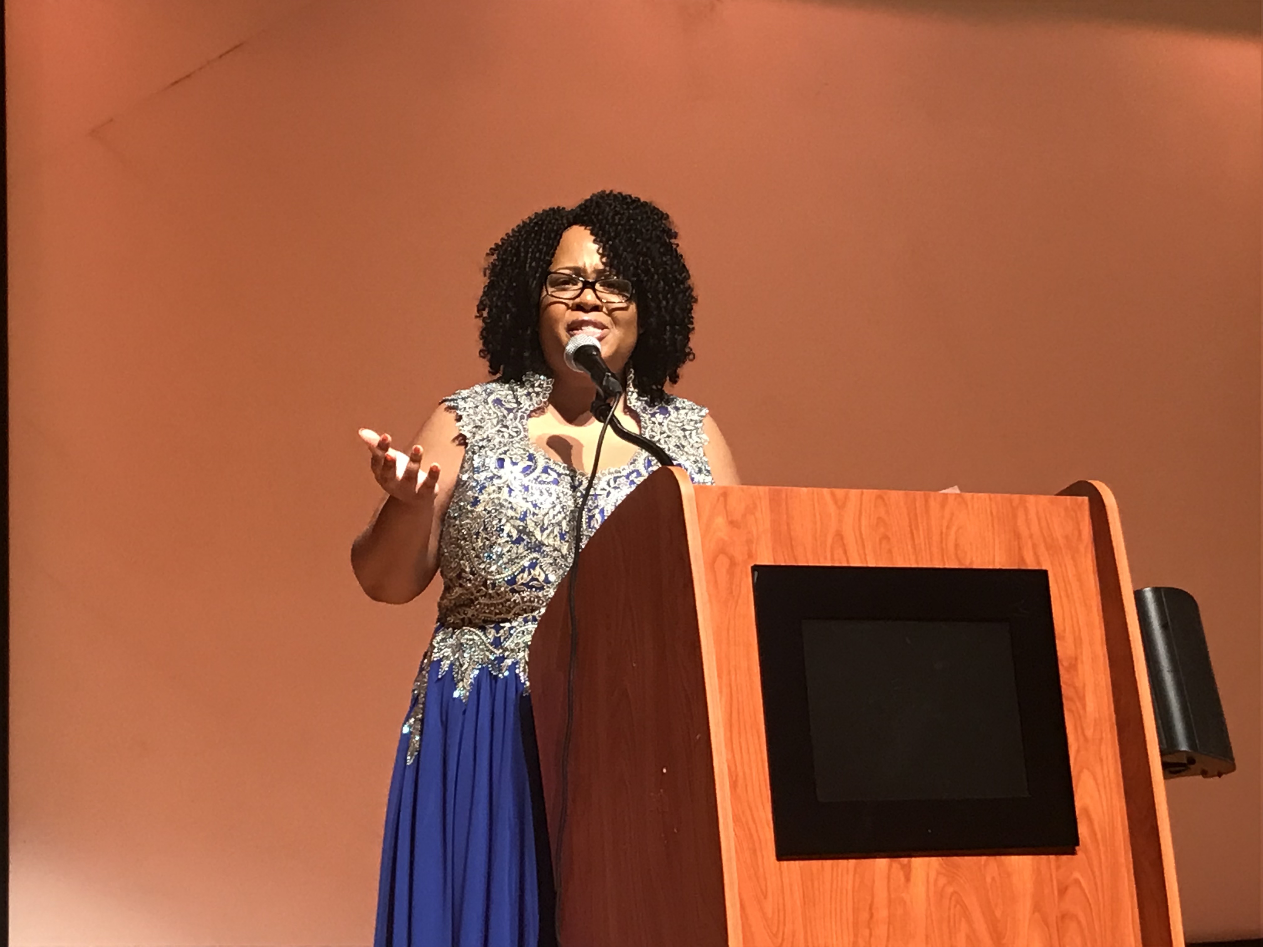 Mathylde Frontus addresses the audience inside William E. Grady at her inauguration into the New York State Assembly.