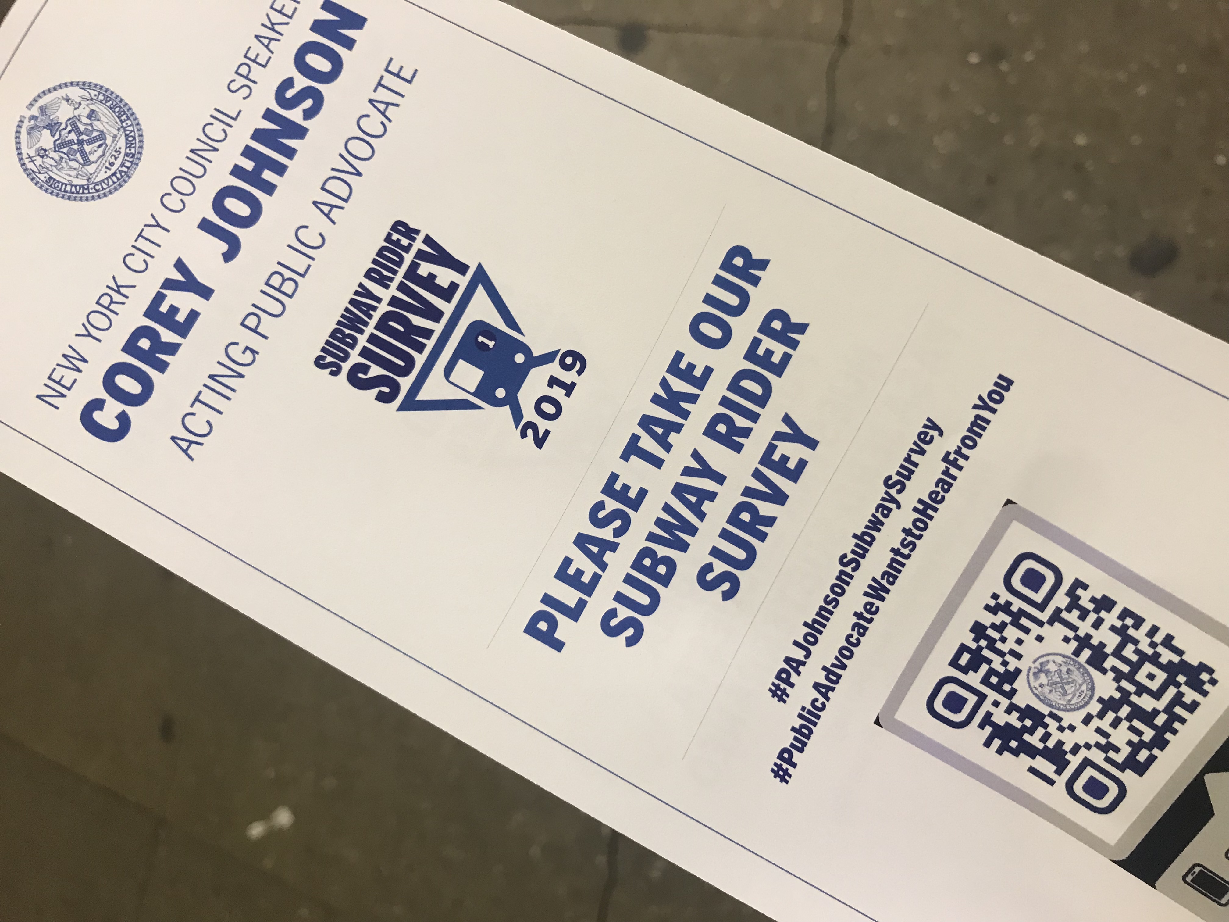 Straphangers can scan the bar code for access to the 14-point questionnaire on subway performance.