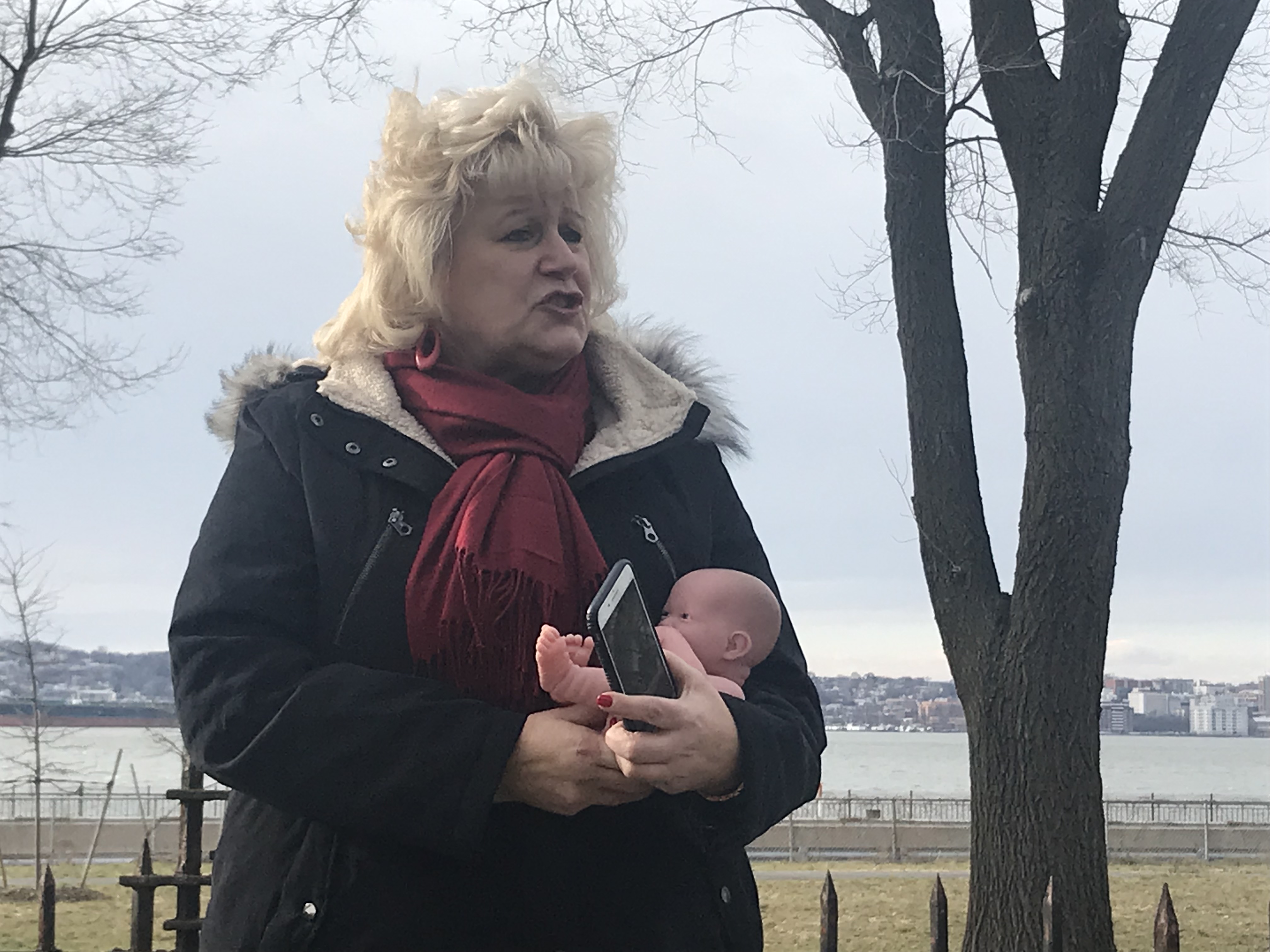 Brooklynite Arlene Rutuelo out of Ft. Hamilton High School, Sunday, Jan. 27, 2019 holding a doll while condemning the state Senate's Reproductive Health Act.