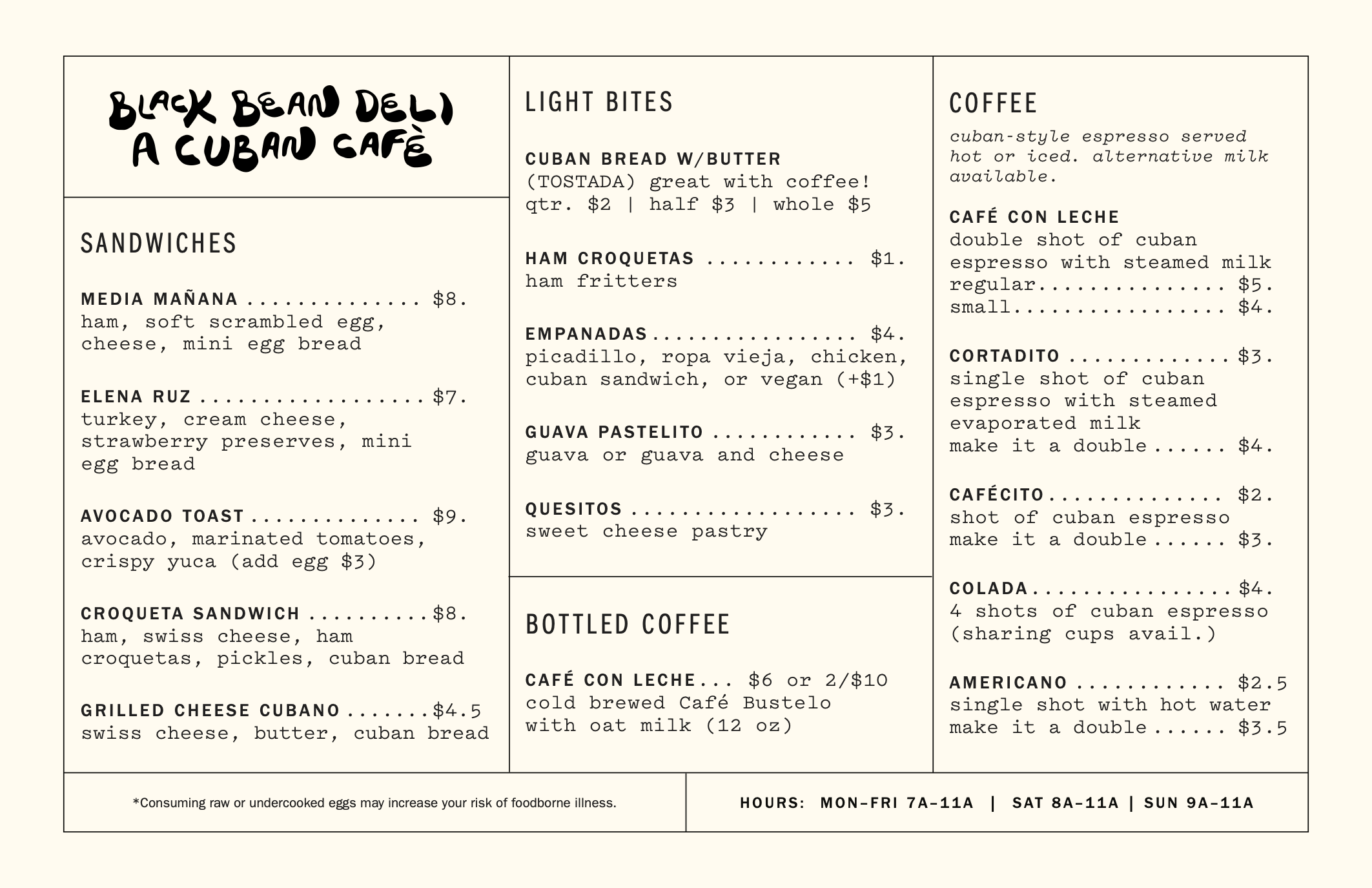 Breakfast menu