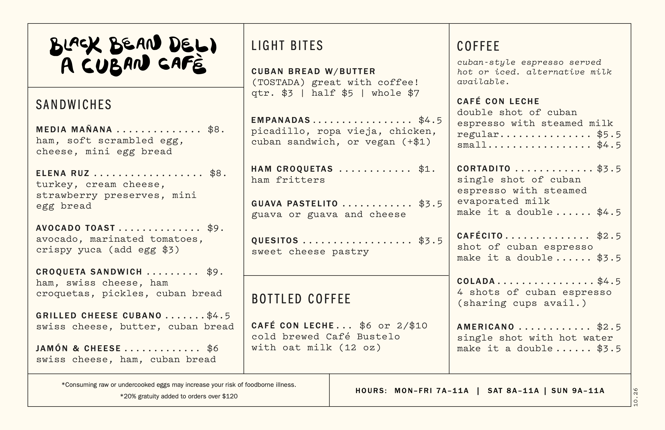 Black Bean Deli - Breakfast Menu