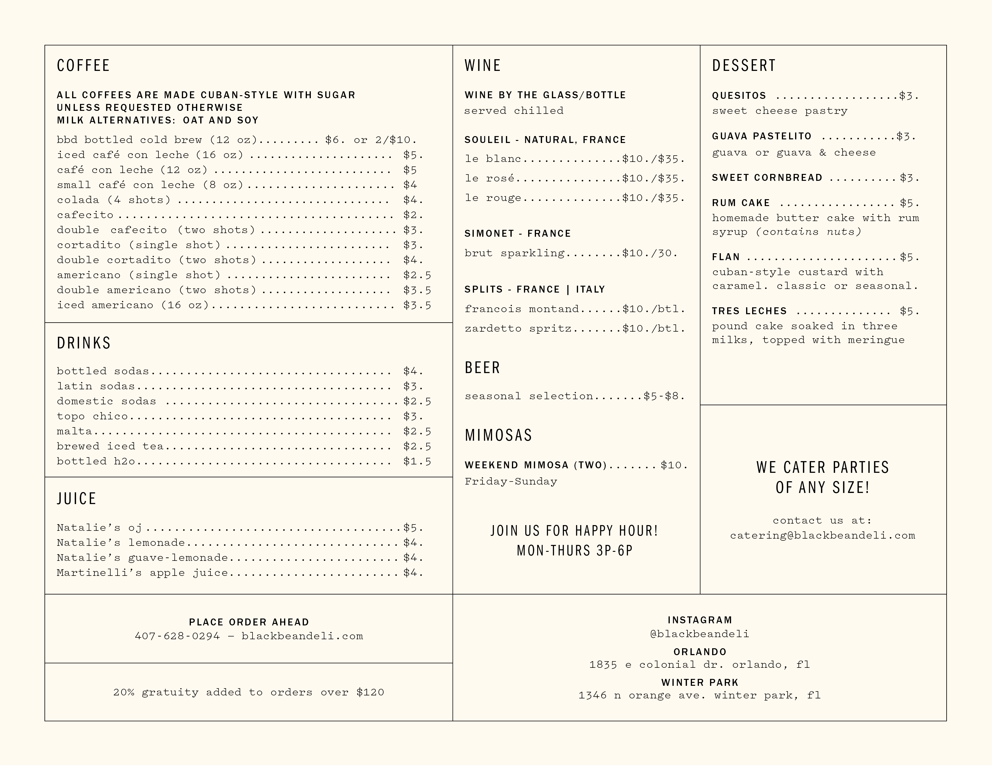 Black Bean Deli - Everyday Manu (back)
