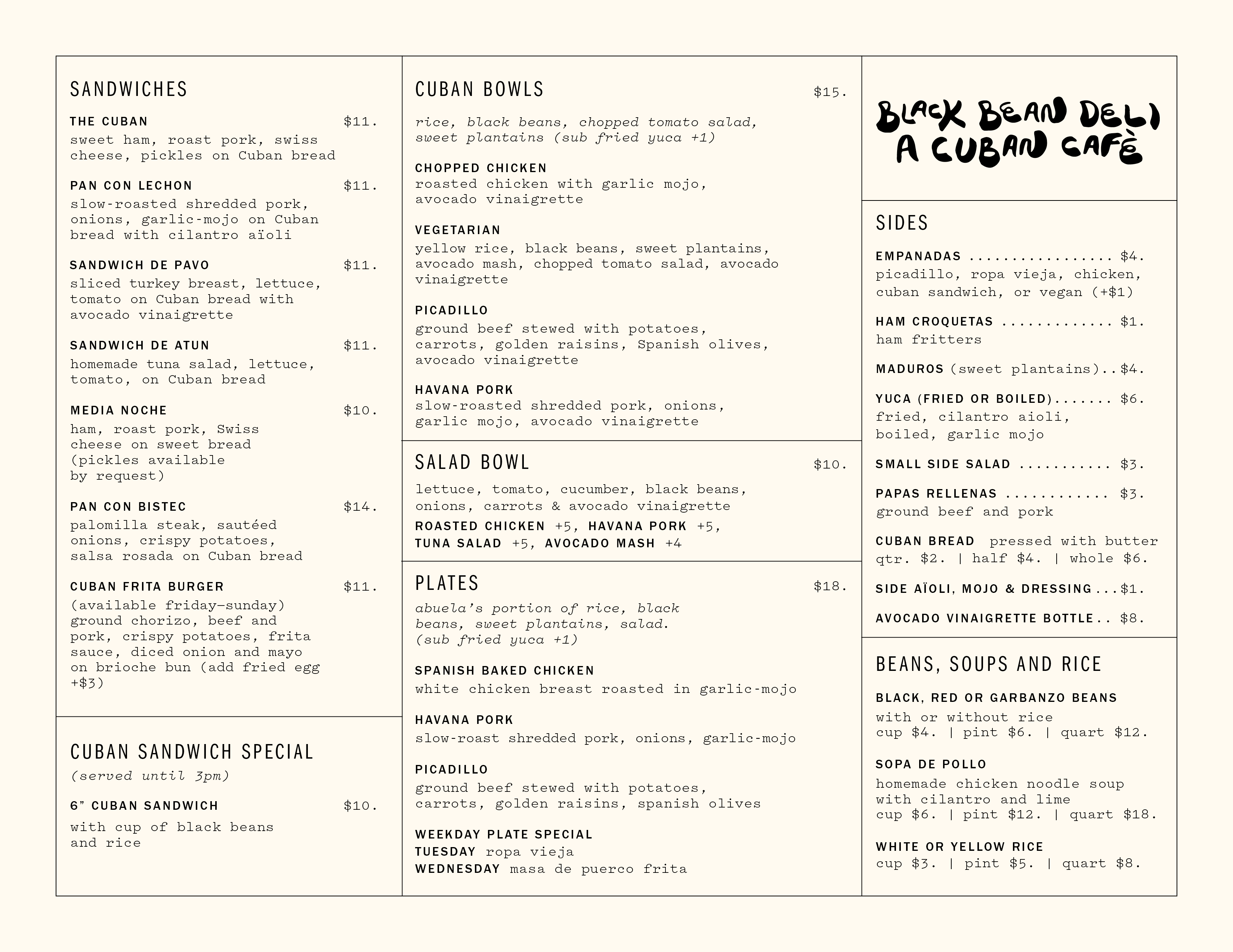 Black Bean Deli - Everyday Manu (front)