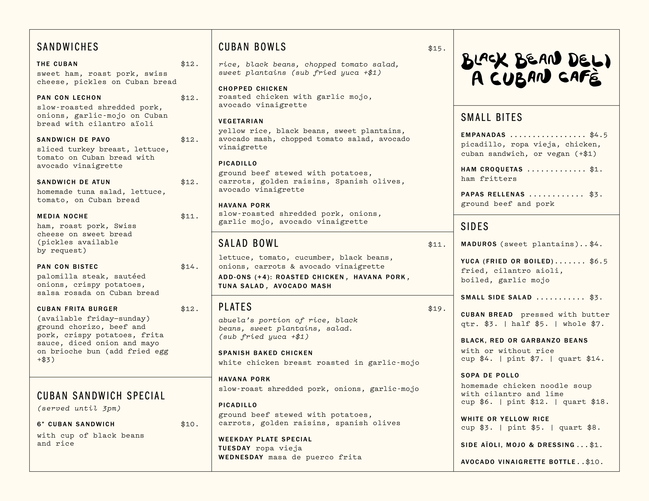 Black Bean Deli - Everyday Manu (front)