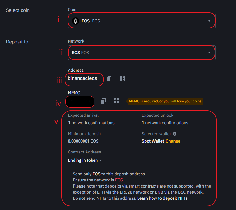 Deposit EOS in Binance Account.