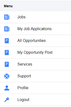 Menu after successful login.