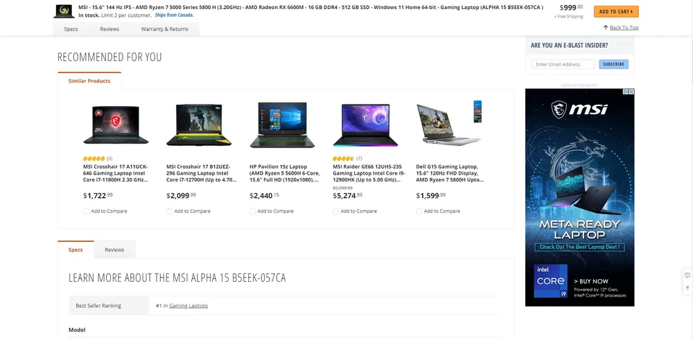 MSI on Newegg product pages