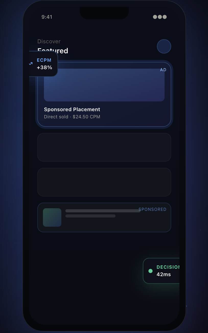 Powerful iOS and Android SDKs built for speed, flexibility, and total control. Sell direct, enable self-serve, and plug into programmatic demand — all in one platform.