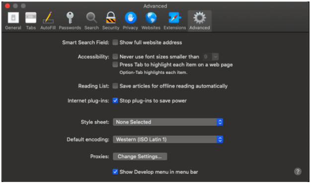 Inspect Element Advanced tab