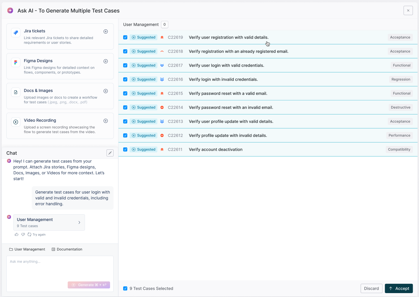 generate test case TMS