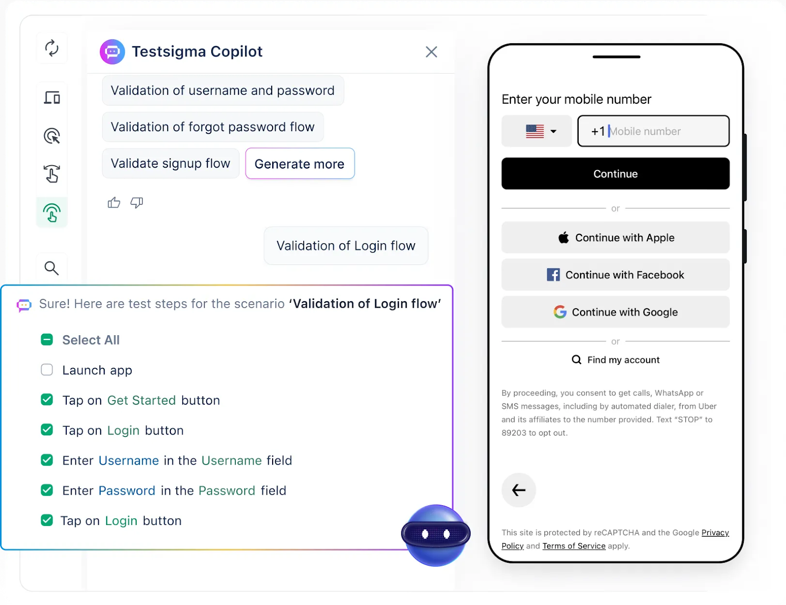 Testsigma's Generator Agent automatically creates test cases
