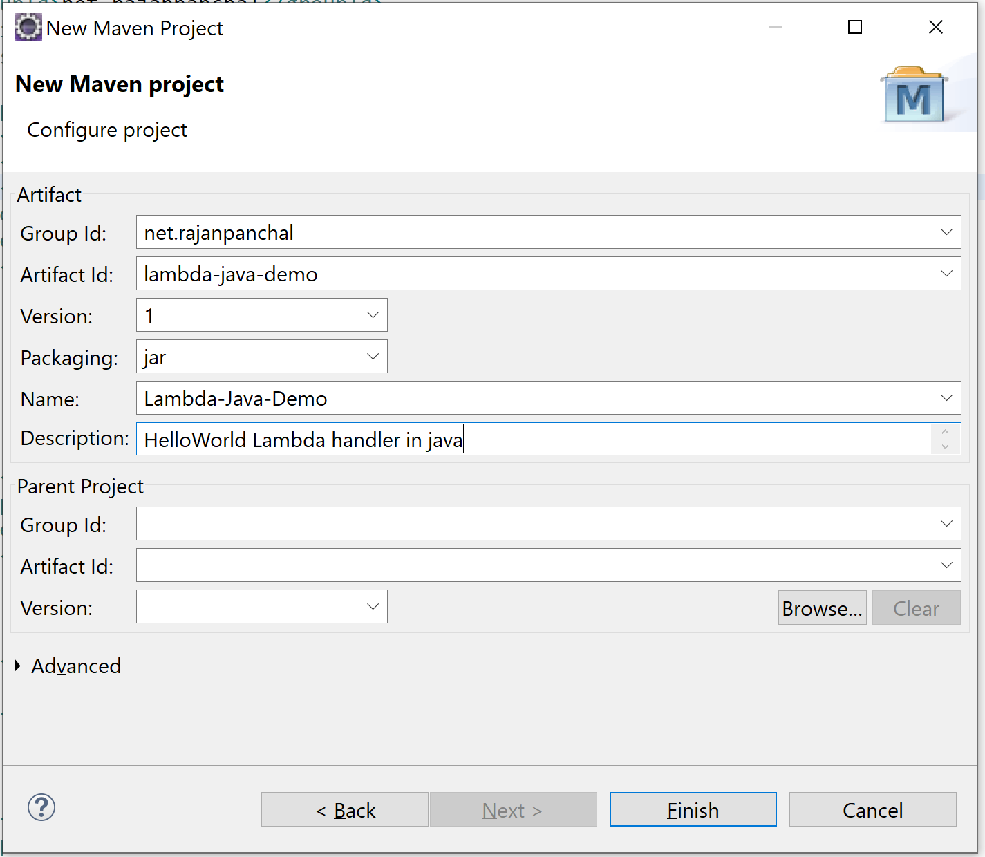 aws sdk java new maven project
