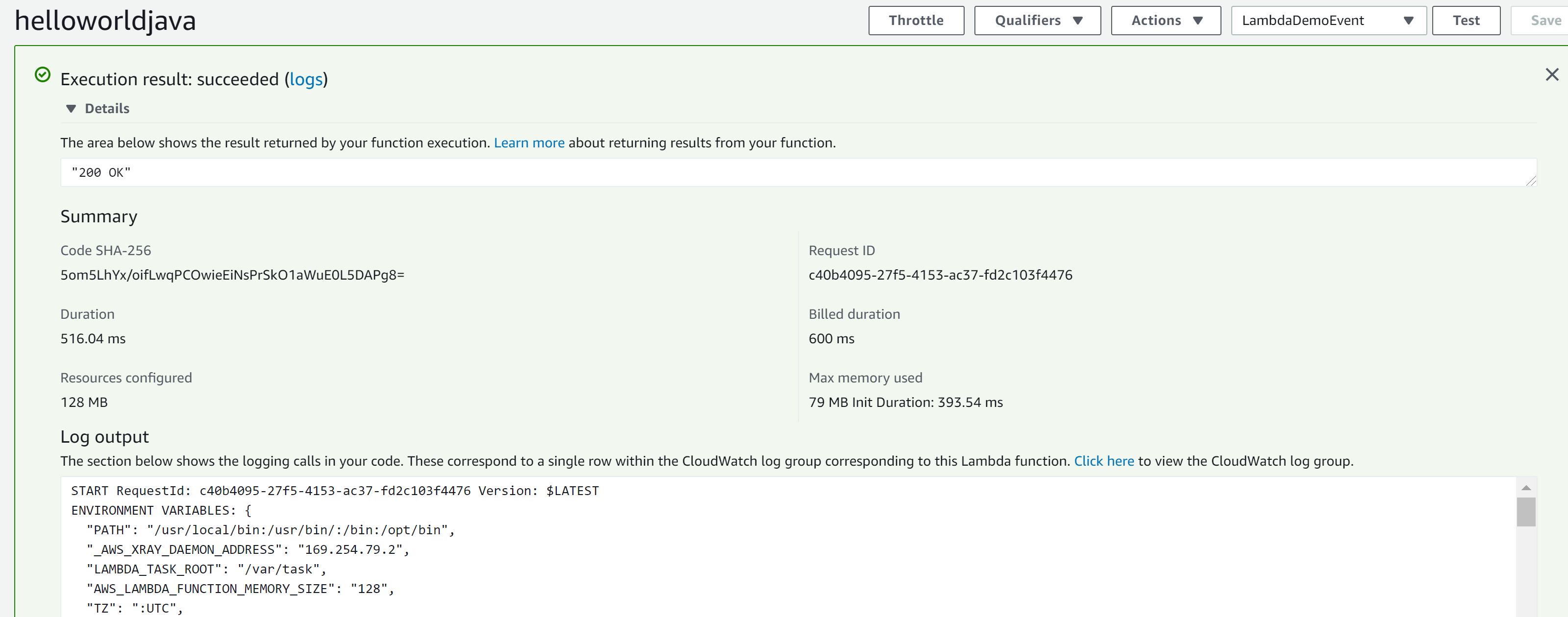 Java SDK Lambda Test Event