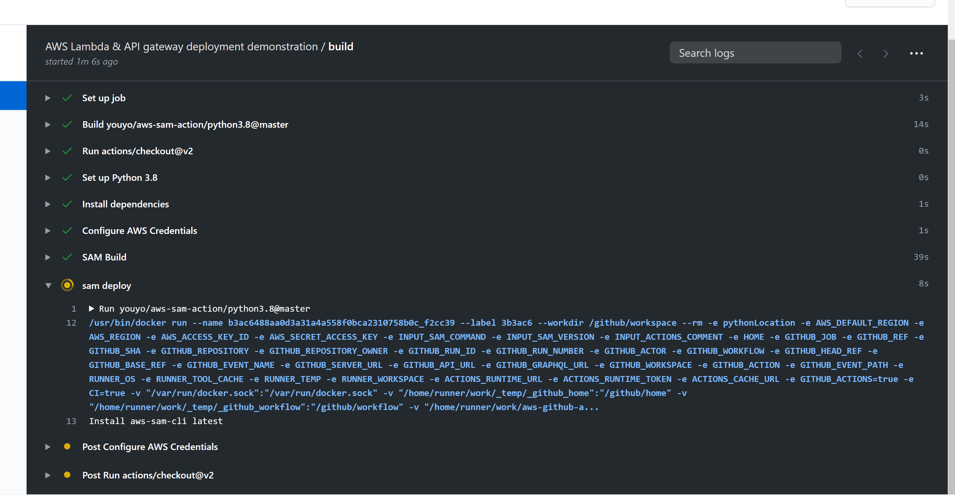 Github actions deploying AWS stack